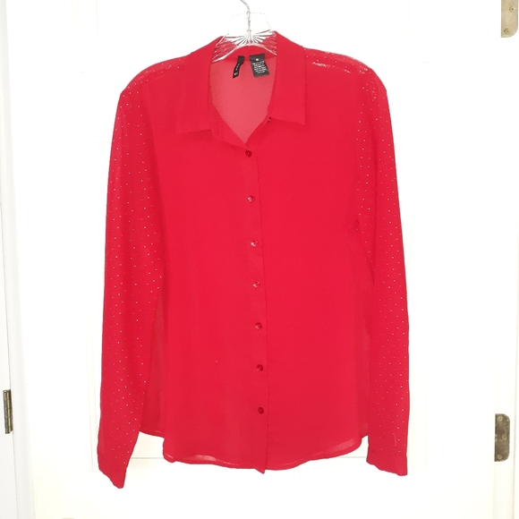 Ladies Red Sheer Blouse Medium - Picture 3 of 8